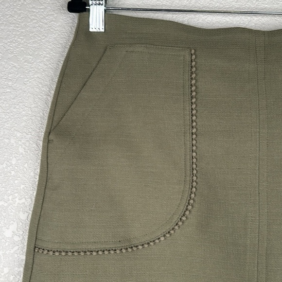 LOFT Ann Taylor Olive Green Embroidered Fit & Flare Midi Skirt Size 10P - Picture 2 of 6